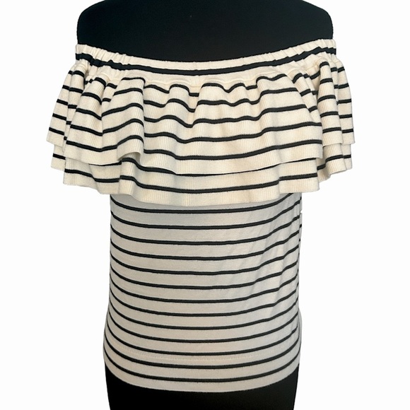 J Crew Striped Off Shoulder Ruffle Striped Top Size Small - Picture 1 of 6